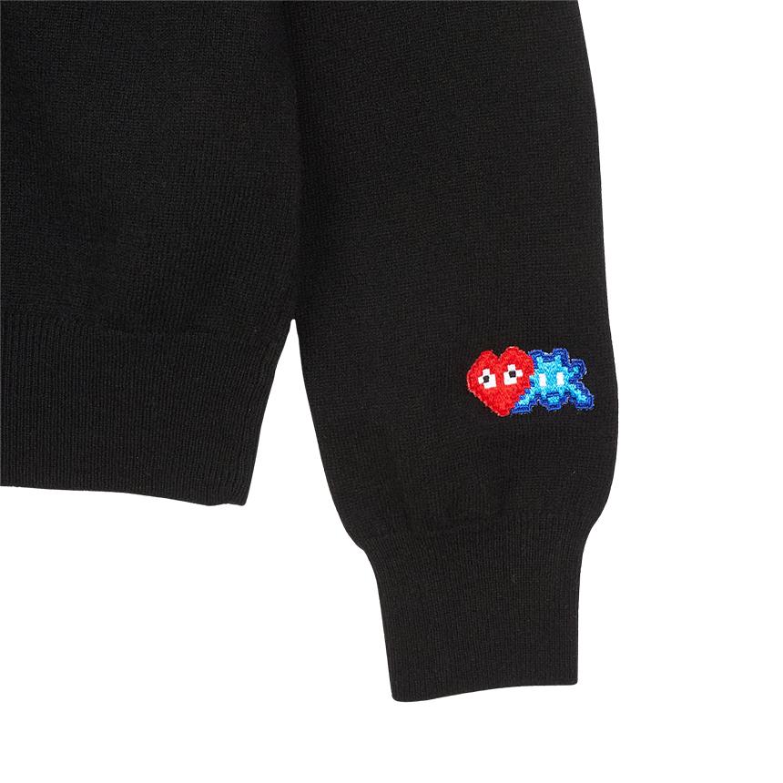 Comme des Garcons Invader Double Wappen Unisex V-Neck Knit Sweater AZ N086 051 1