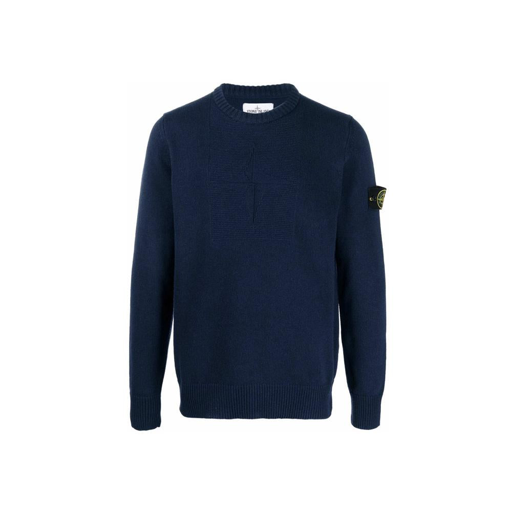 STONE ISLAND Navy Wool Crewneck Knit Sweater with Patch 7515503A7 V0020