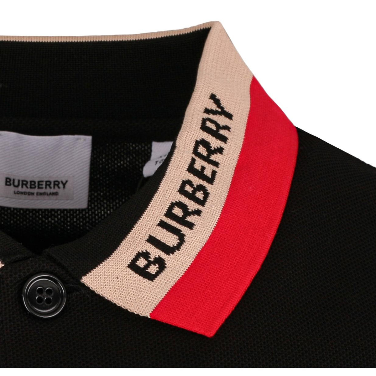 BURBERRY Black Cotton Short Sleeve Polo Shirt