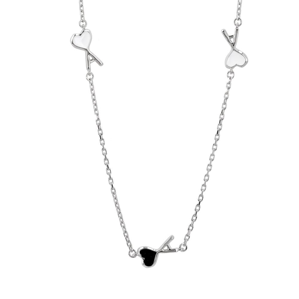 AMI Bicolor Hammered Heart Logo Thin Chain Necklace