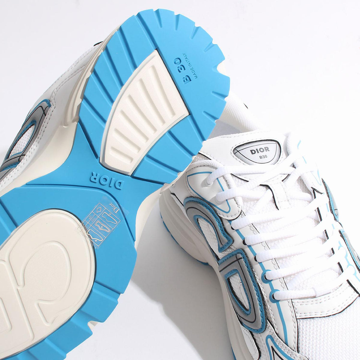 DIOR MEN White Blue B30 Low-Top Sneakers