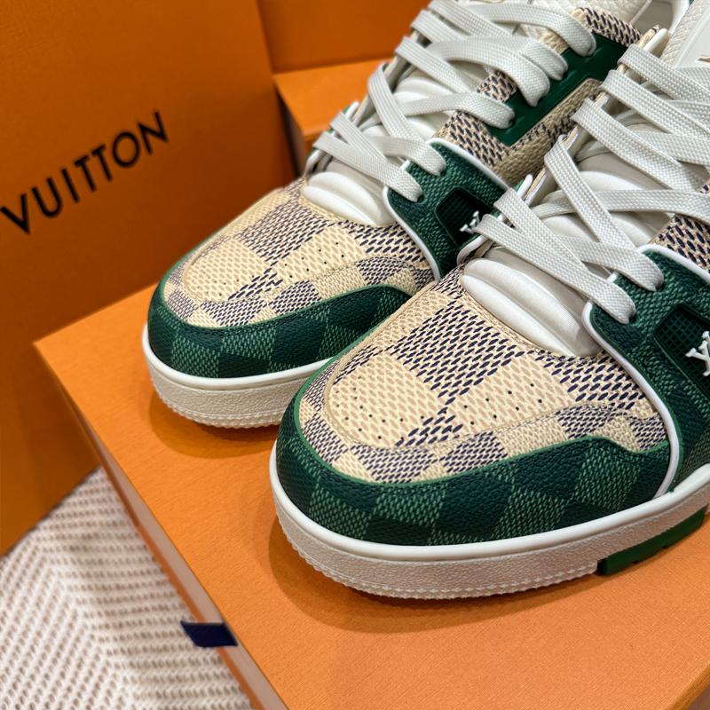 Louis Vuitton Damier Green Calfskin LV Trainer Low-Top Sneakers