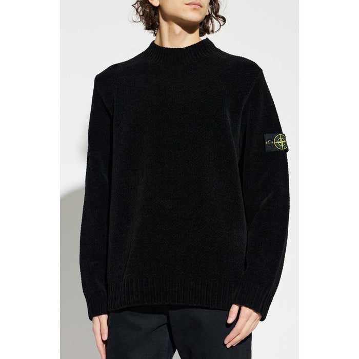 STONE ISLAND Men’s Merino Wool Mock Neck Sweater Black