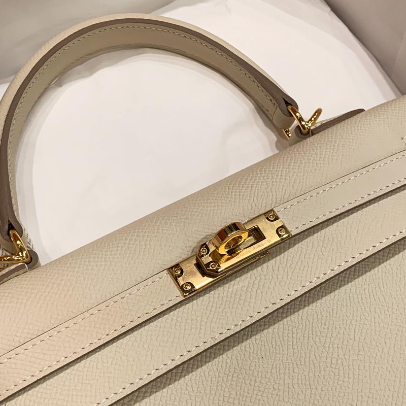 HERMES Epsom Leather Kelly 25 Ivory Shoulder Bag Gold Hardware
