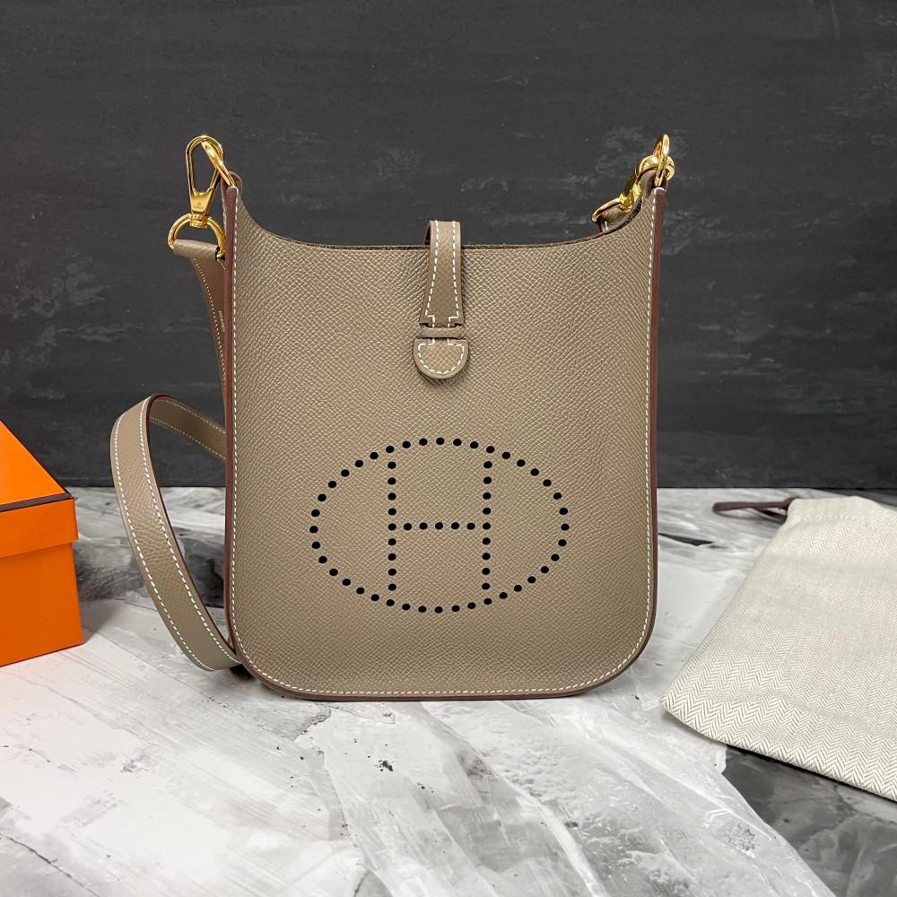 HERMES Evelyne Mini 16 Sellier Crossbody Bag Etoupe Gold Hardware