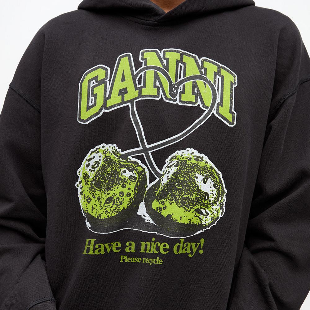 GANNI Black Cherry Print Oversized Hoodie T4285 252