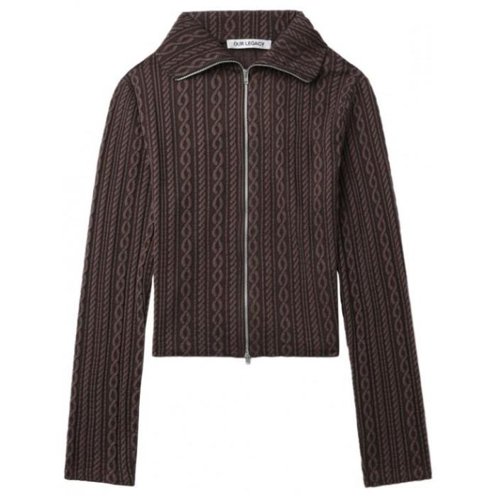 OUR LEGACY Slim Zip Long Sleeve Hoodie Indulgent Choco Cable Jacquard