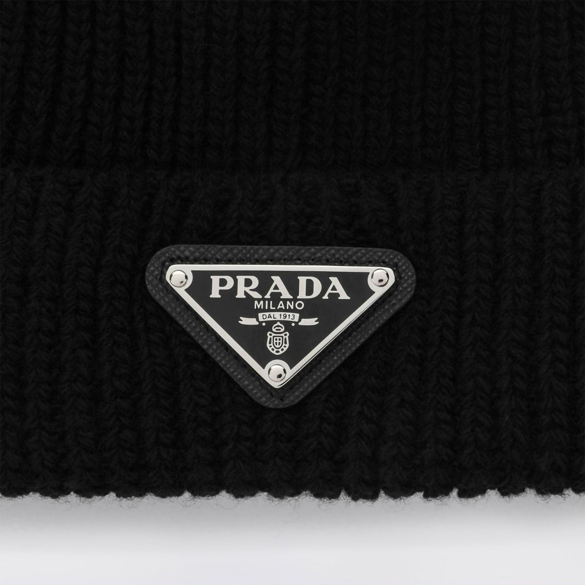 PRADA Black Knit Beanie Hat for Men