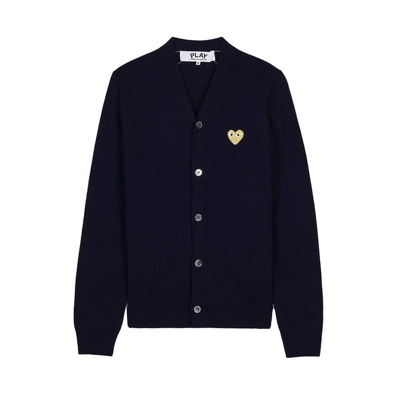 Comme des Garcons Unisex Gold Heart Patch Cardigan AX N050 051 NAVY