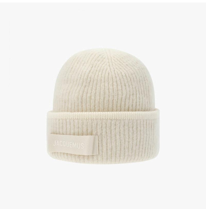 JACQUEMUS Unisex Grosgrain Knit Beanie Hat Black