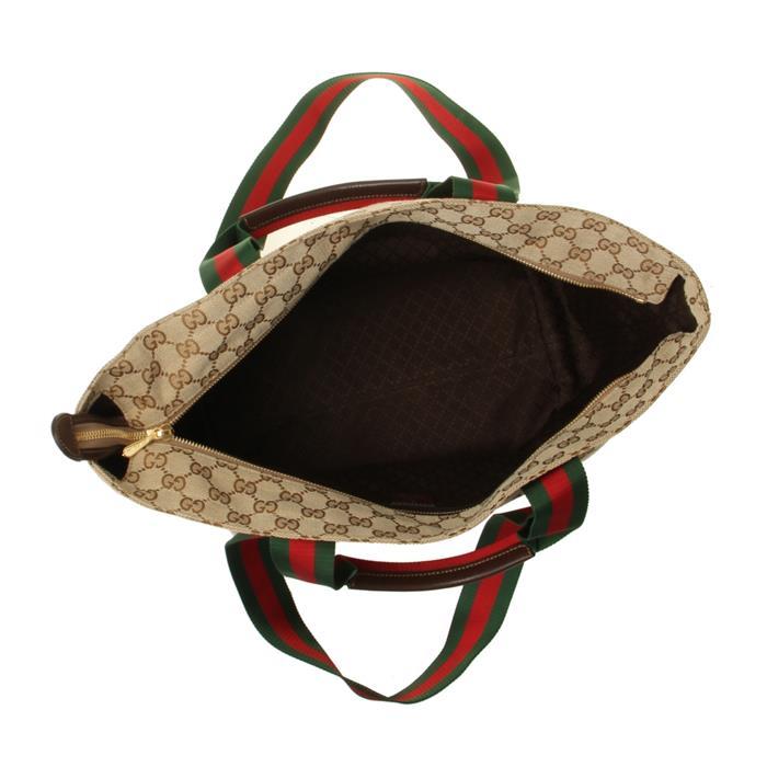 GUCCI GG Small Tote Bag Beige Canvas Leather Trim Tote