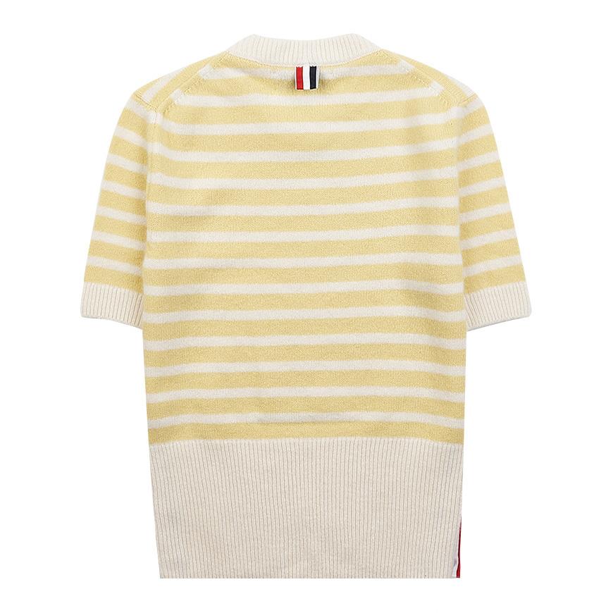 THOM BROWNE Women’s Stripe Jersey Stitch Short Sleeve Crewneck Knit