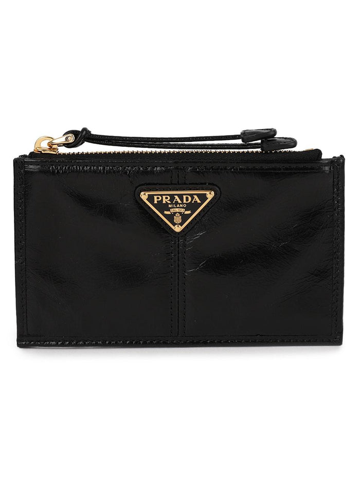 PRADA Black Triangle Logo Zip Card Holder 1MC086 2CYR F0002