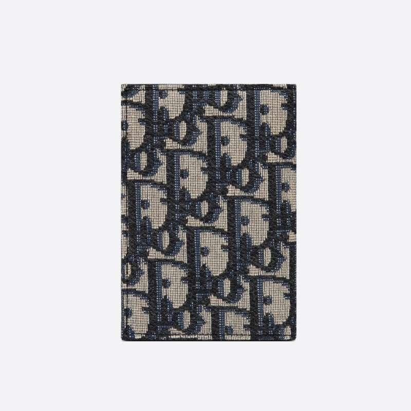 DIOR Oblique Bifold Card Holder Men’s Wallet Navy Canvas Leather