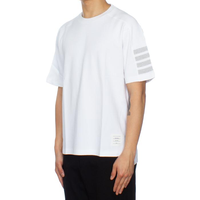 THOM BROWNE White Diagonal Stripe Short Sleeve T-Shirt