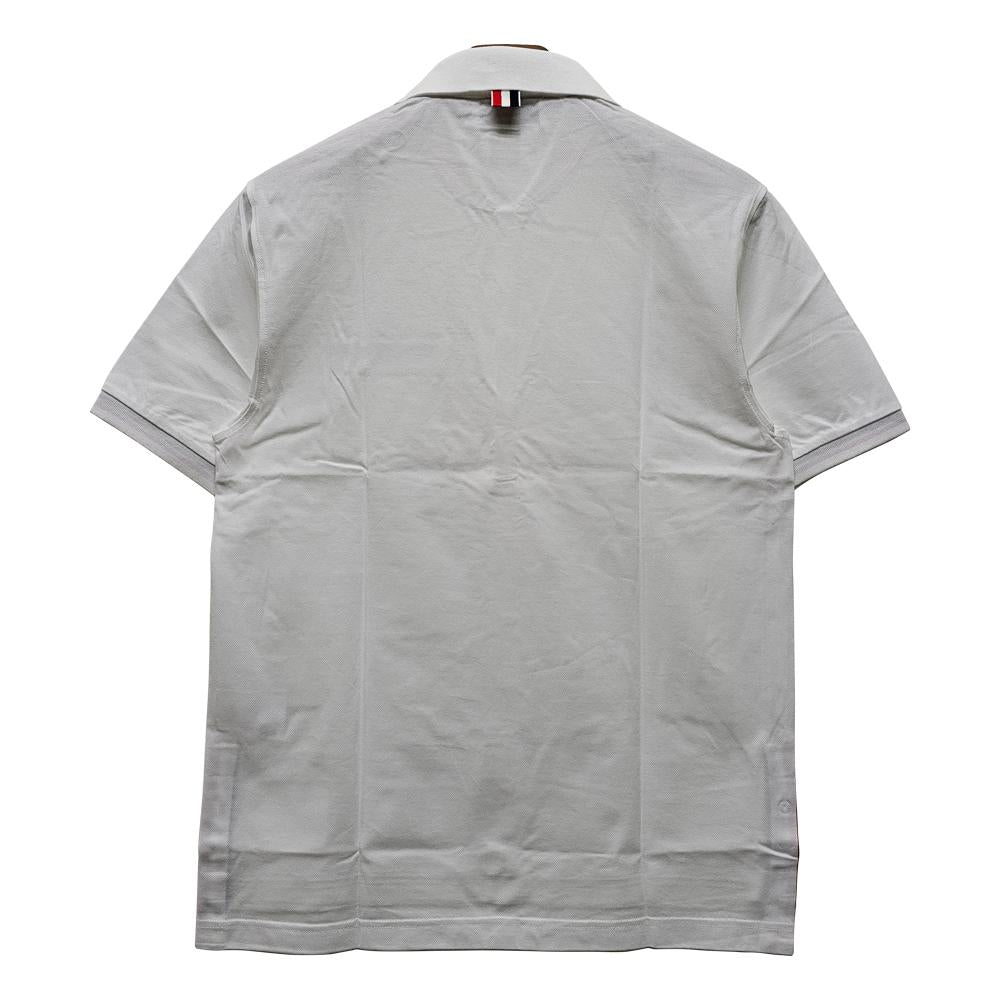 THOM BROWNE Tricolor Stripe Pocket Piqué Polo Shirt White Men’s