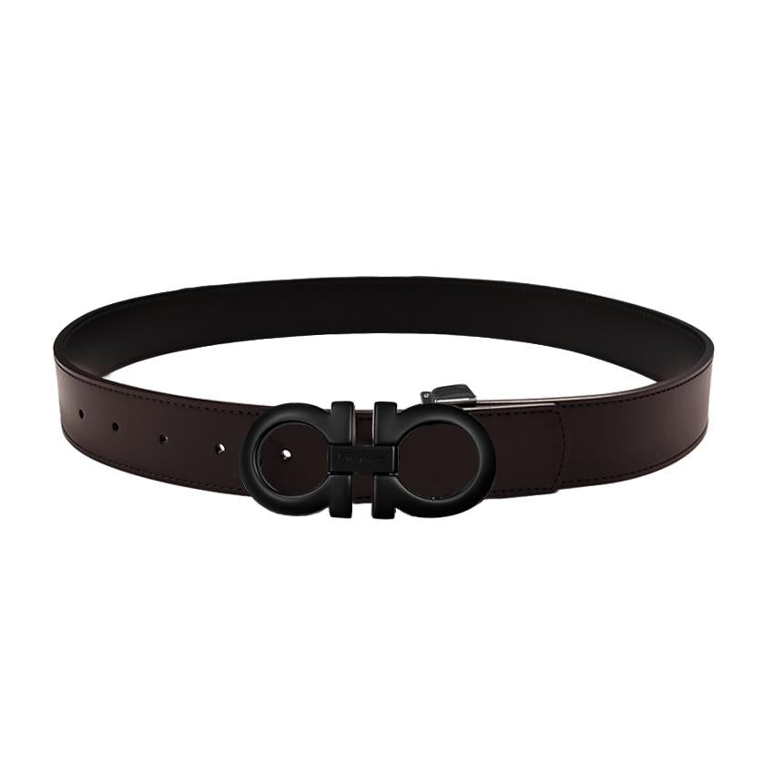 Ferragamo Gancini Men’s Reversible Leather Belt Black 675542 742667