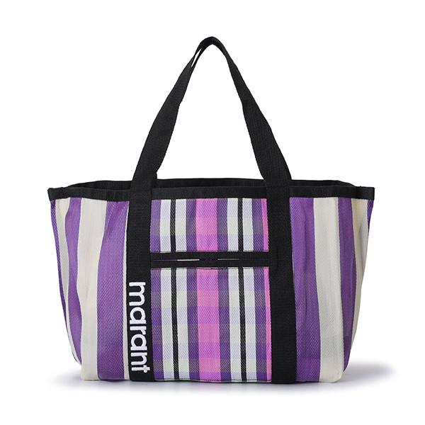 Isabel Marant Darwen Logo Stripe Tote Bag Navy Canvas
