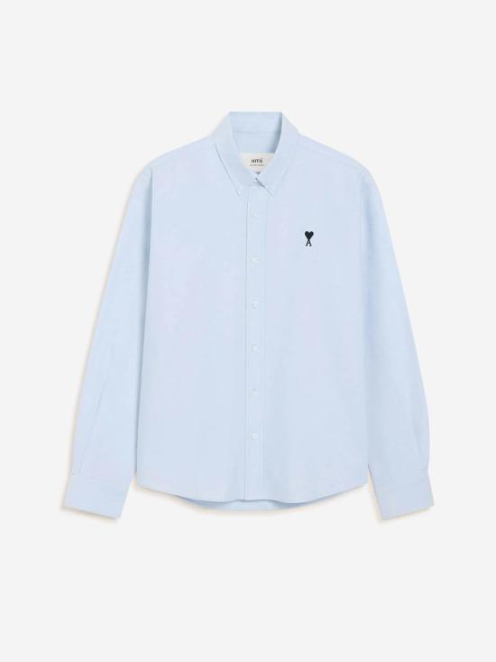 AMI Small Heart Logo Stripe Cotton Oxford Button-Down Shirt HSH763CO0087475