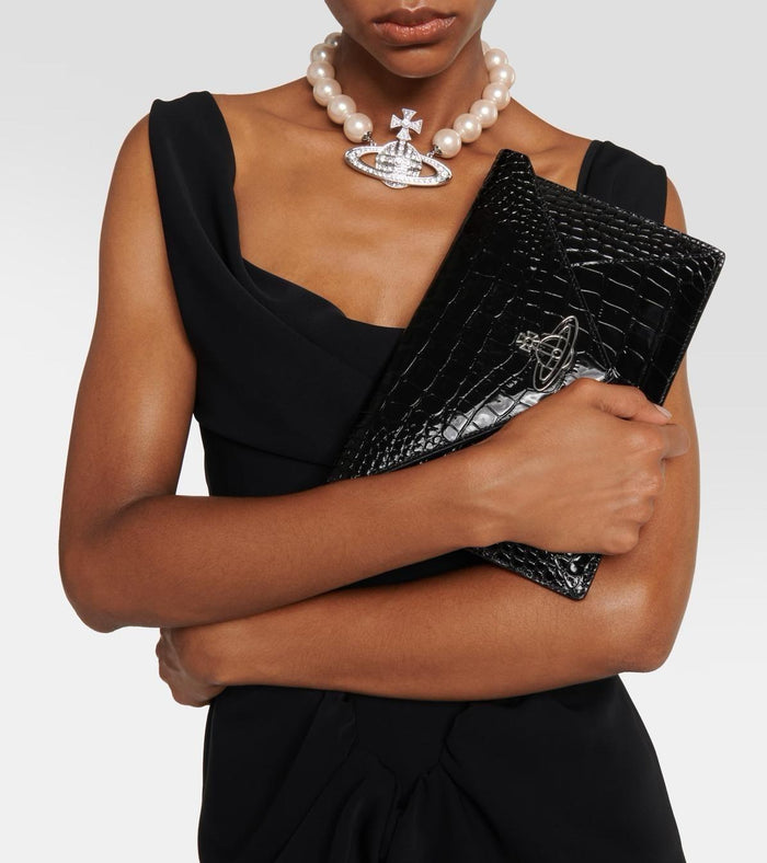 Vivienne Westwood ORB Logo Black Leather Clutch