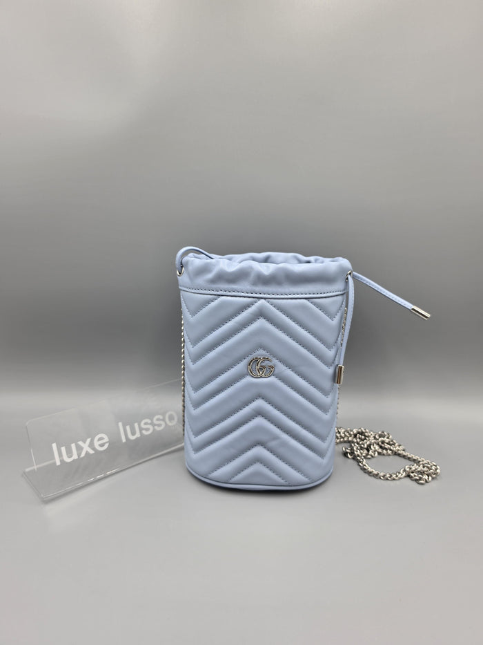 GUCCI GG Marmont Small Bucket Bag Light Blue Crossbody