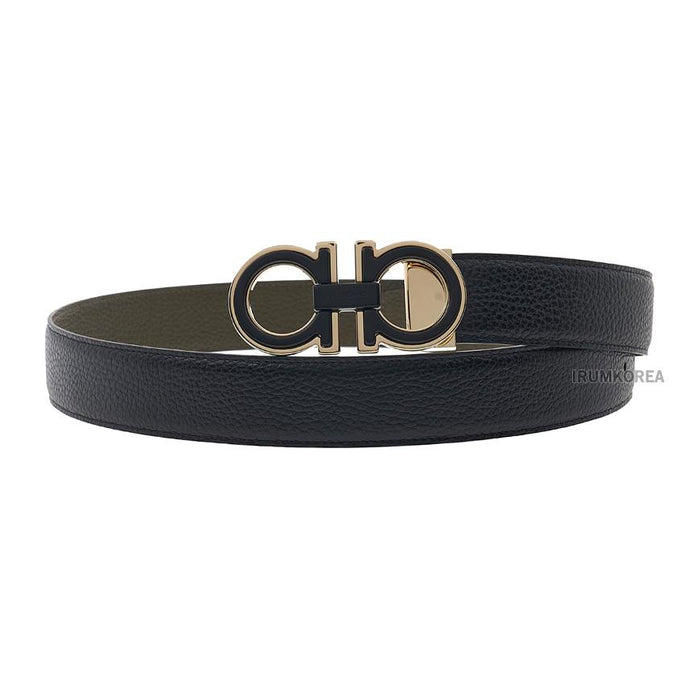 Ferragamo Men’s Classic Leather Belt Black/Olive 0780266