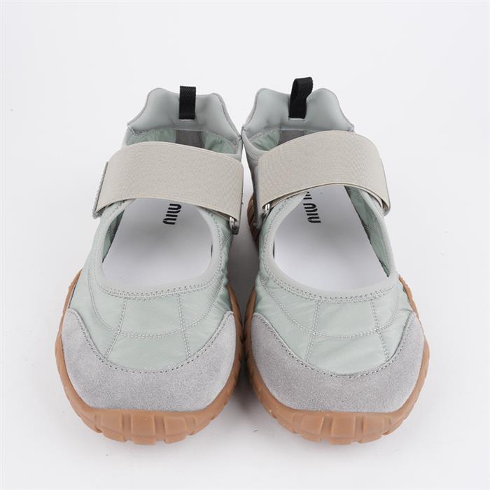 Miu Miu Tire Technical Suede Ballerina Sneakers Low-Top Navy