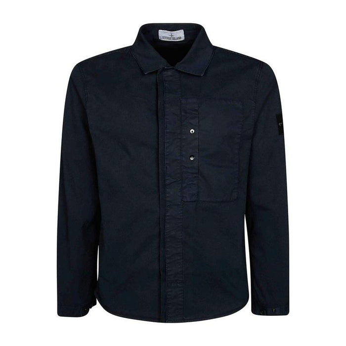 STONE ISLAND Logo Patch Men’s Overshirt Long Sleeve Shirt Navy Cotton