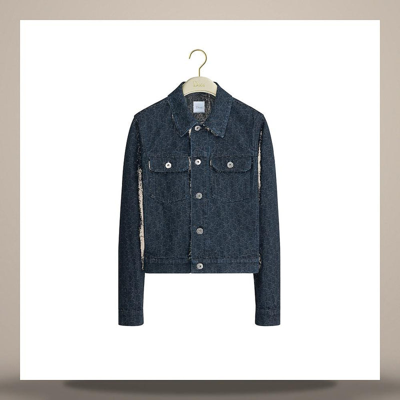 DIOR Navy Blue Oblique Cotton Denim Cropped Jacket