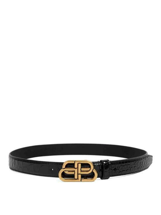 BALENCIAGA BB Thin Leather Belt Black