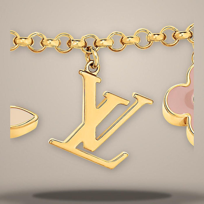 Louis Vuitton Fleur de Monogram Bag Charm Chain Brass Gold Key Ring