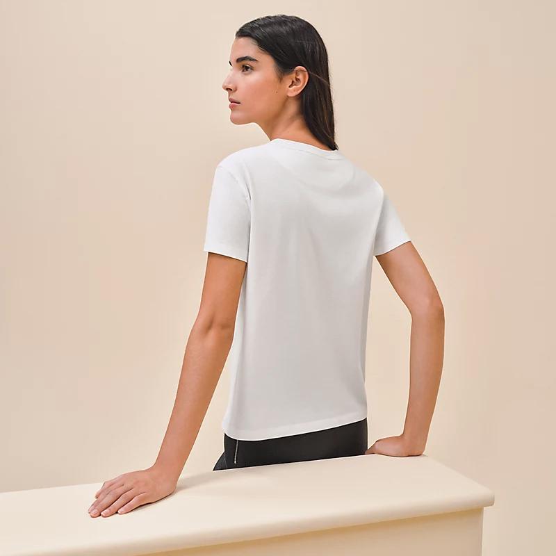 HERMES Cotton Jersey Pocket Mosaic Embroidered T-Shirt White