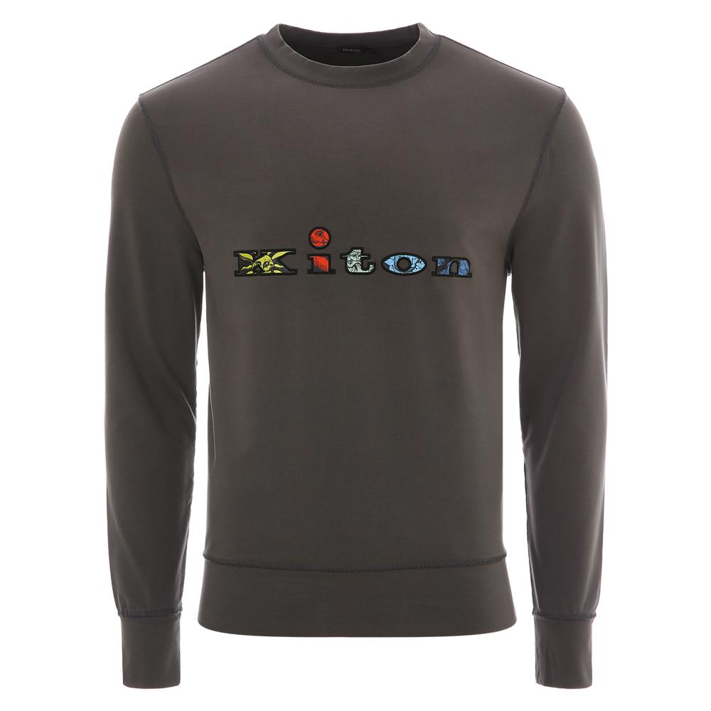 Kiton Charcoal Sweatshirt with Multicolor Logo Embroider 23FW UMK0300 ANTHRACITE