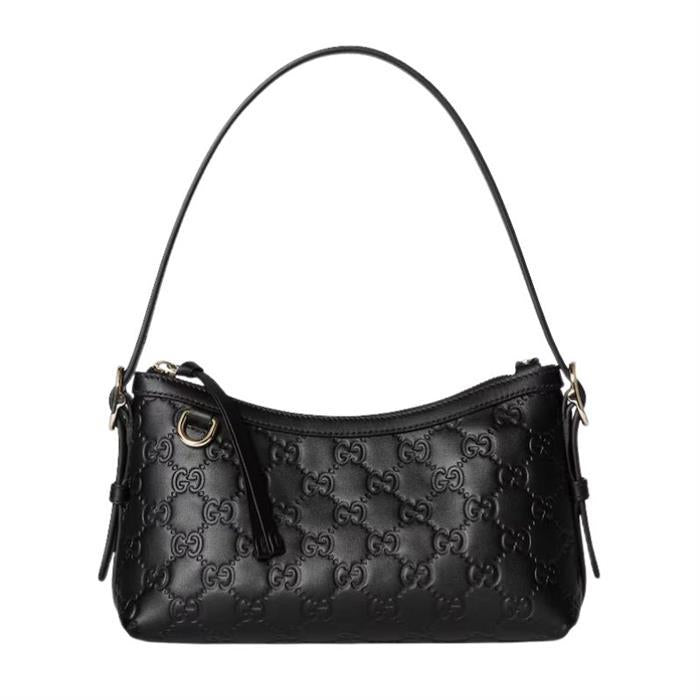 GUCCI Black GG Leather Shoulder Bag