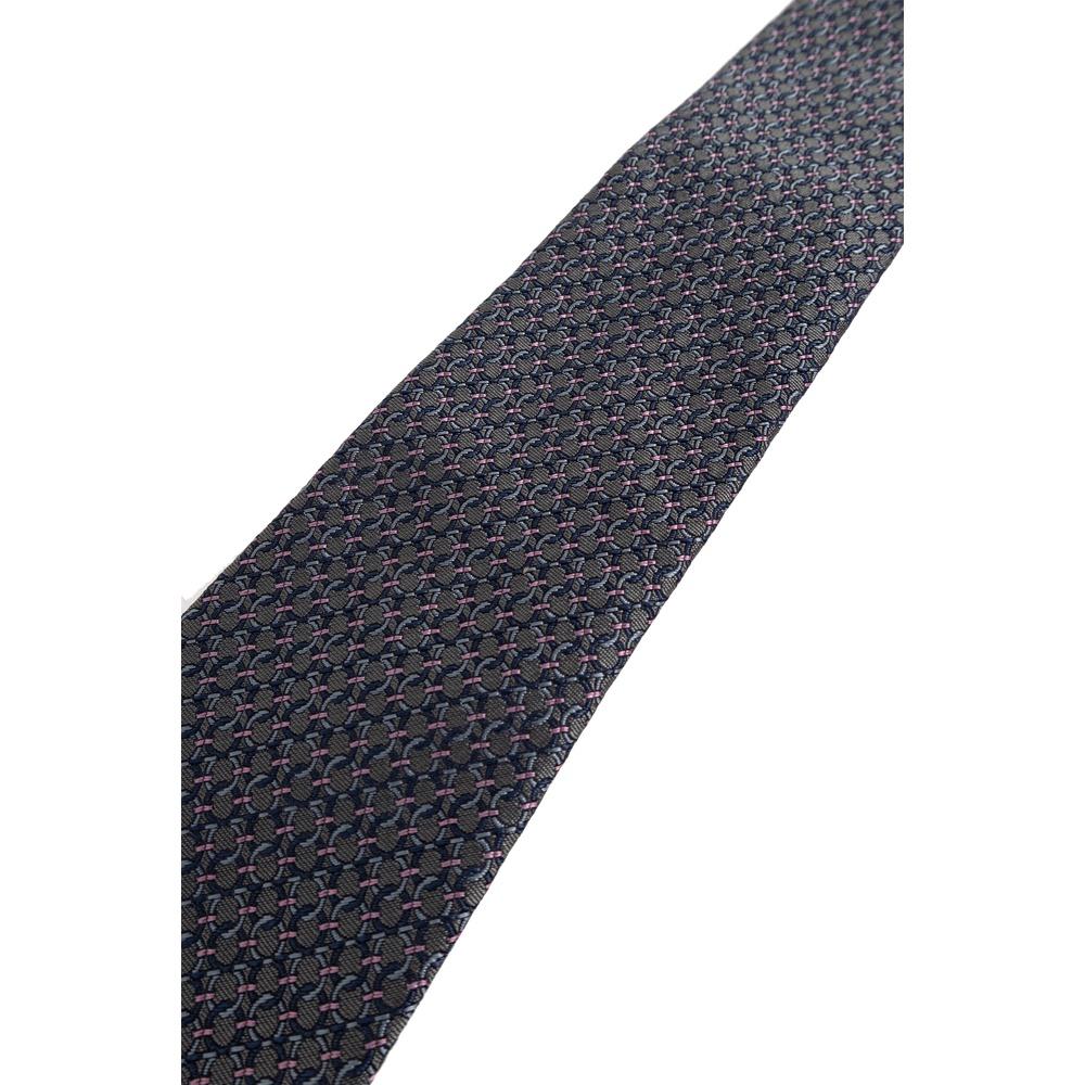 Ferragamo Gancini Print Silk Tie Navy Mens Accessory