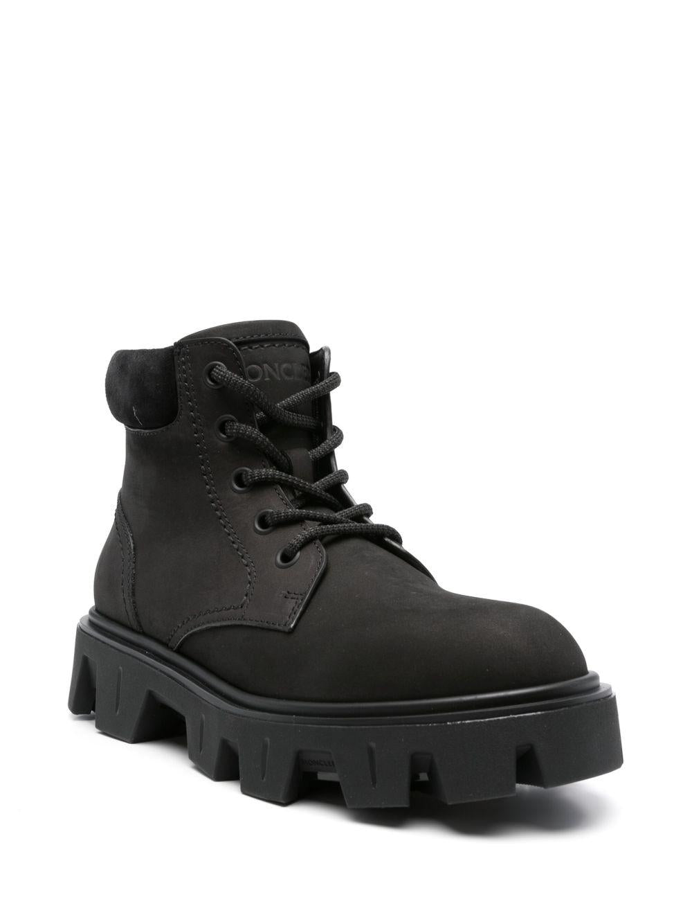 Moncler Black Leather Ankle Combat Boots for Men