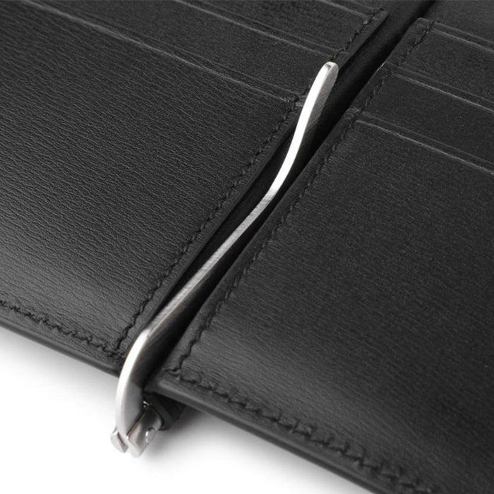 Ferragamo Silver Embossed Logo Money Clip Black Leather Wallet