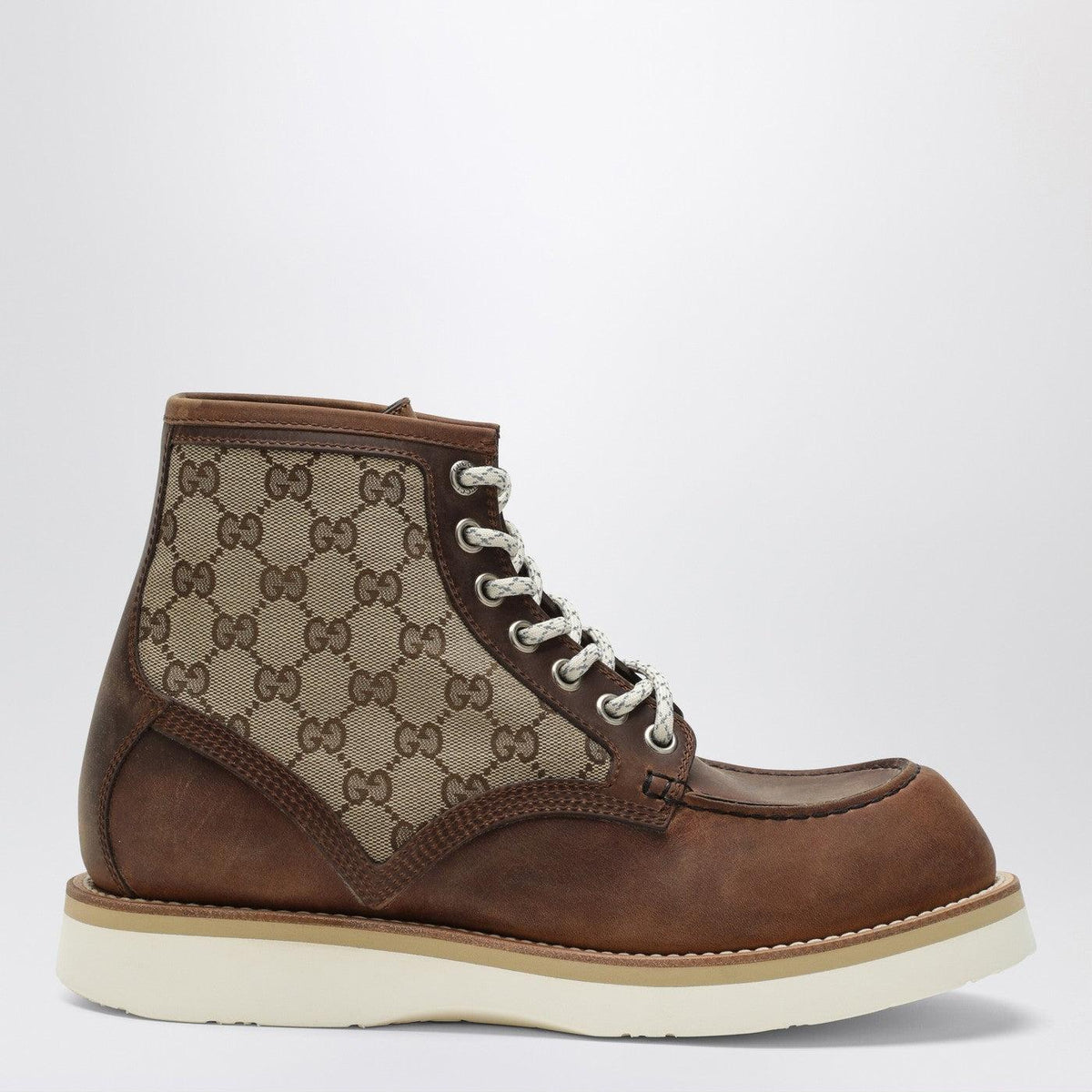 GUCCI Leather Lace-Up Combat Boots for Men