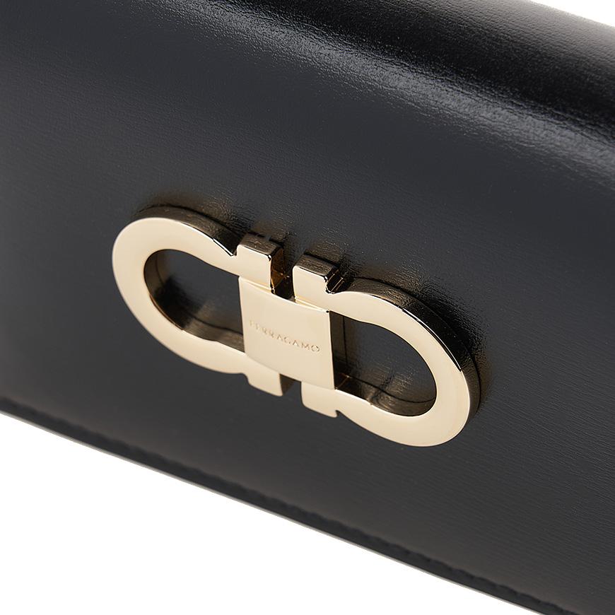 Ferragamo Gancini Compact Bifold Wallet Black Red Women’s Leather