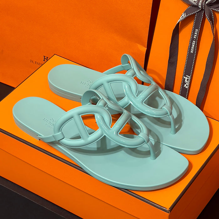 HERMES Egerie Sandals Black Green Mint Jelly Slides