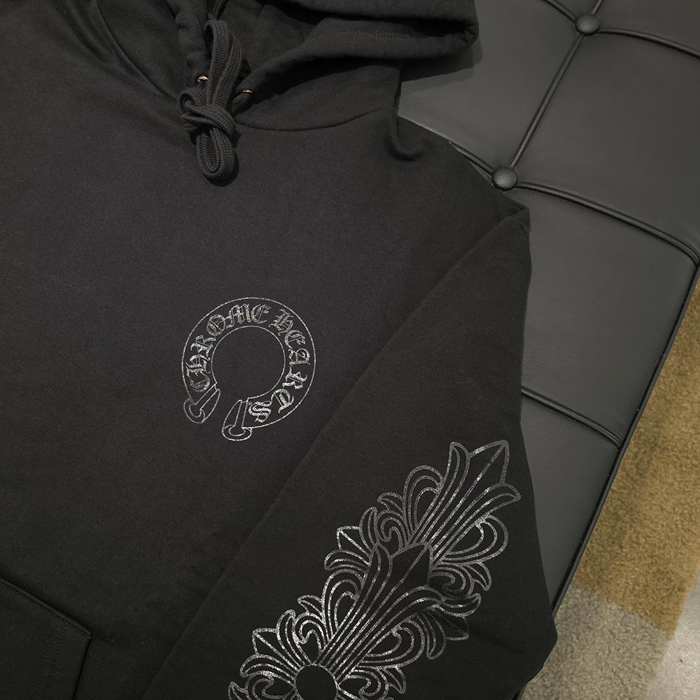 Chrome Hearts Black Glitter Horseshoe Floral Hoodie Unisex