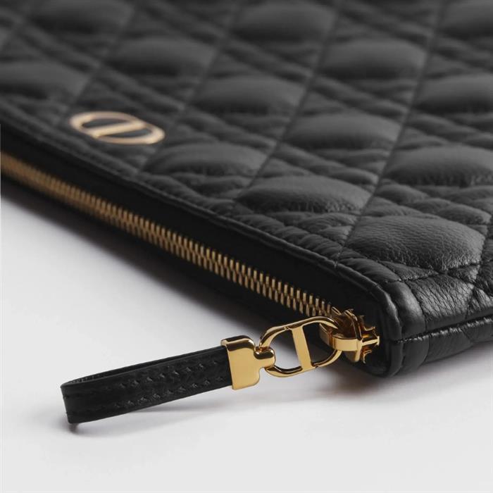DIOR Caro Large Daily Pouch Black Leather Zip Clutch