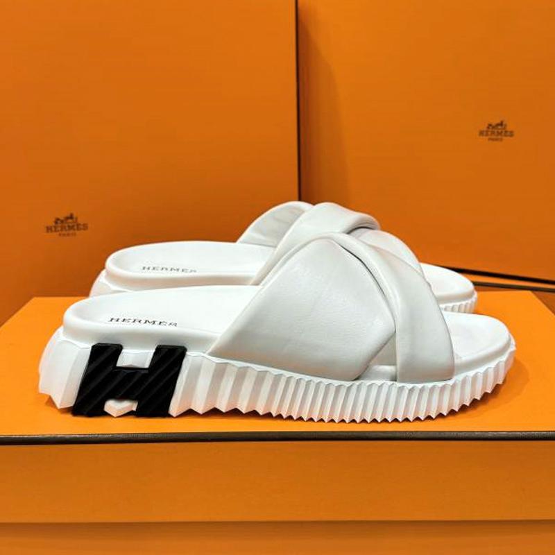 HERMES Infra Calfskin White H Black Sandals