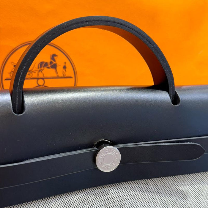 HERMES Herbag Messenger Two-Tone Black Gray Palladium Hardware Tote 39