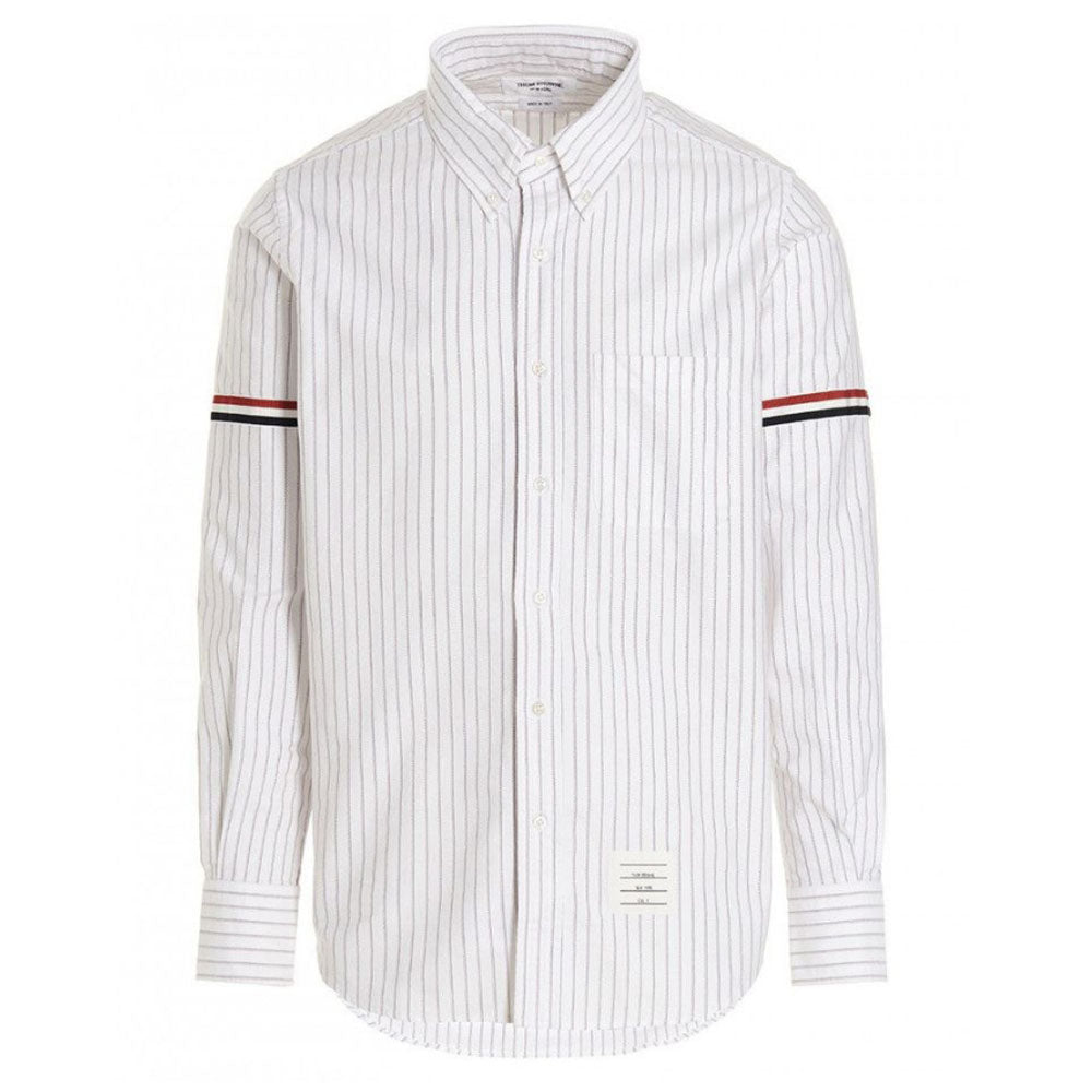 THOM BROWNE Armband Pinstripe Long Sleeve Shirt