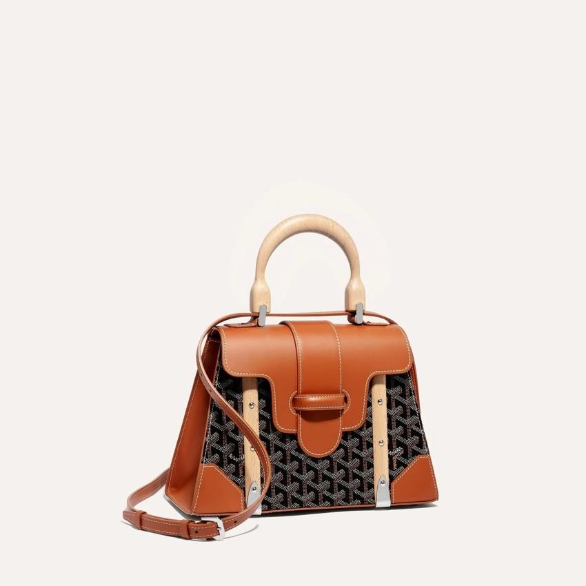 GOYARD Saigon PM Top Handle Bag Brown Black Tan Leather Tot SAIGR2PMLTY01 CL03 P