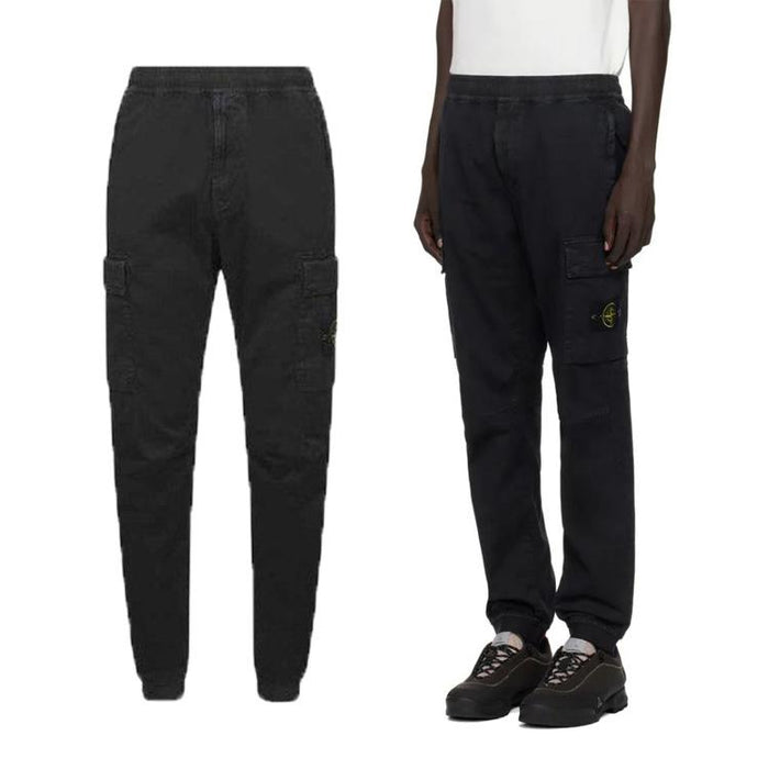 STONE ISLAND Black Elastic Waist Tapered Cargo Pants Men