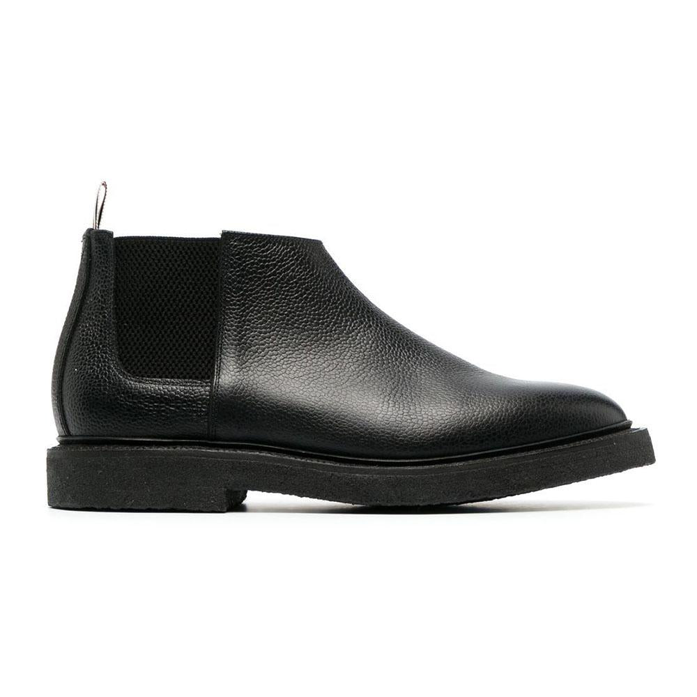 THOM BROWNE Pebble Grain Leather Mid-Top Chelsea Boots Black