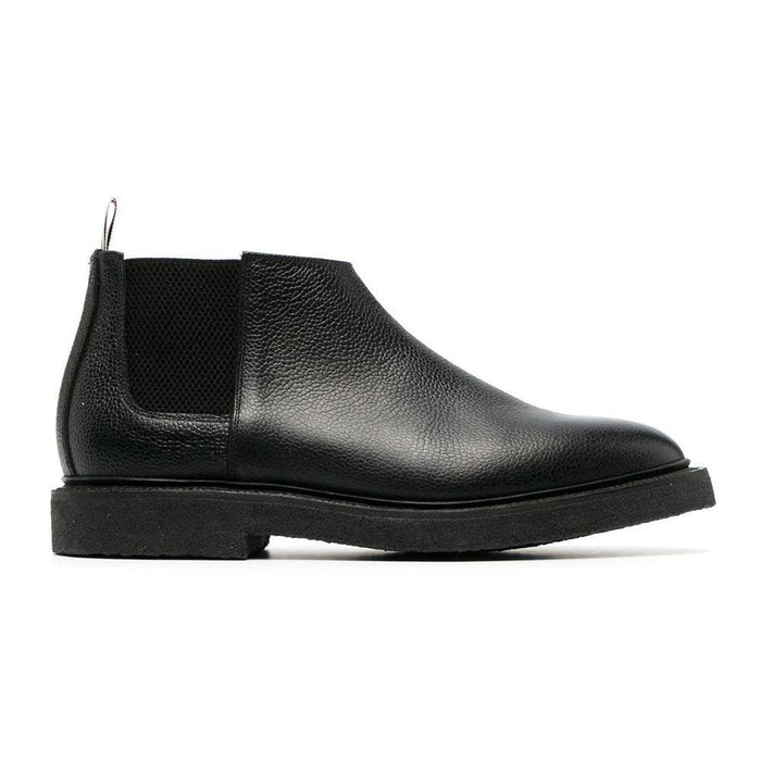 THOM BROWNE Pebble Grain Leather Mid-Top Chelsea Boots Black