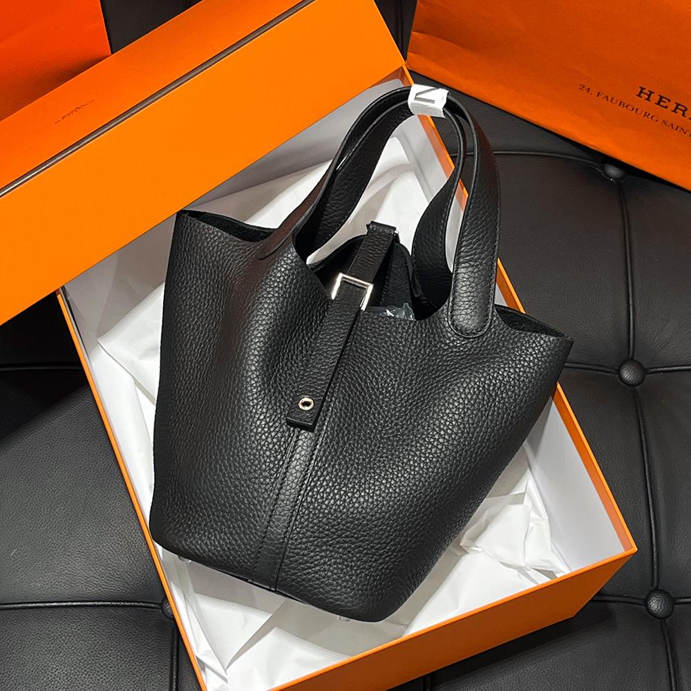 HERMES Clemence Picotin Lock 18 Tote Bag Black Palladium Hardware